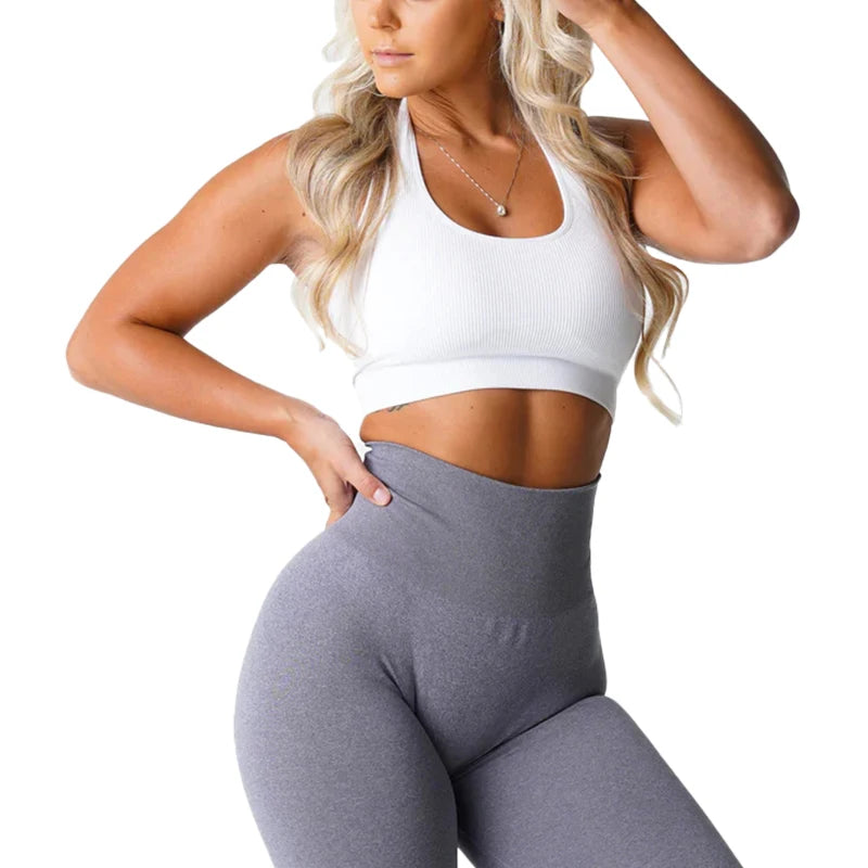 NVGTN Limitless Ribbed Seamless Halter Bra Spandex Woman Fitness Elastic Breathable Breast Enhancement Leisure Sports Underwear