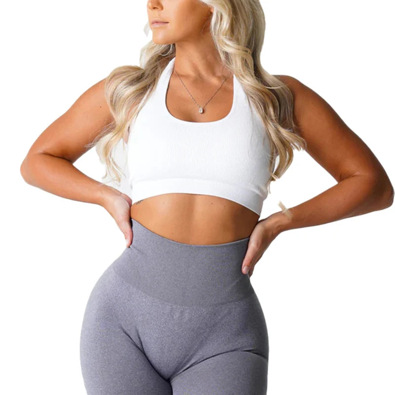 NVGTN Limitless Ribbed Seamless Halter Bra Spandex Woman Fitness Elastic Breathable Breast Enhancement Leisure Sports Underwear