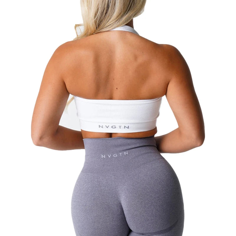 NVGTN Limitless Ribbed Seamless Halter Bra Spandex Woman Fitness Elastic Breathable Breast Enhancement Leisure Sports Underwear