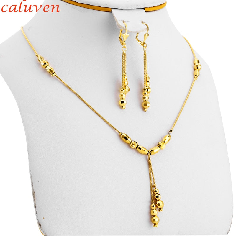 Small Beads Necklace Earrings for Women/Girls,Fashion Charms Ball Sets Gold Color,Ethioipian Jewelry African Indian Gift