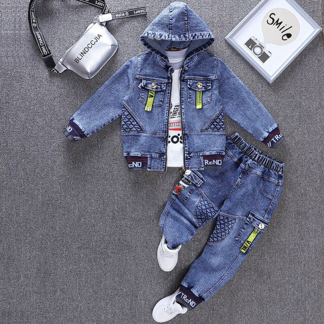 Spring & Autumn Cowboy Boy Sets New 2021 Korean Version Clothes for Teens 2-Piece Denim Jacket Coat Casual Children's Clothing