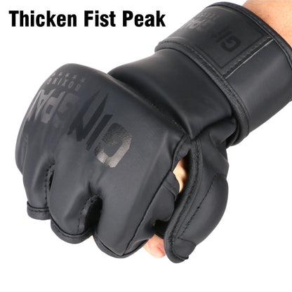 Half Finger Boxing Gloves PU Leather MMA Fighting Kick Boxing Gloves Karate Muay Thai Training Workout Grappling Gloves Men