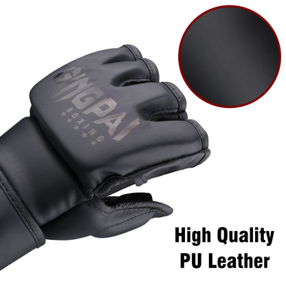 Half Finger Boxing Gloves PU Leather MMA Fighting Kick Boxing Gloves Karate Muay Thai Training Workout Grappling Gloves Men