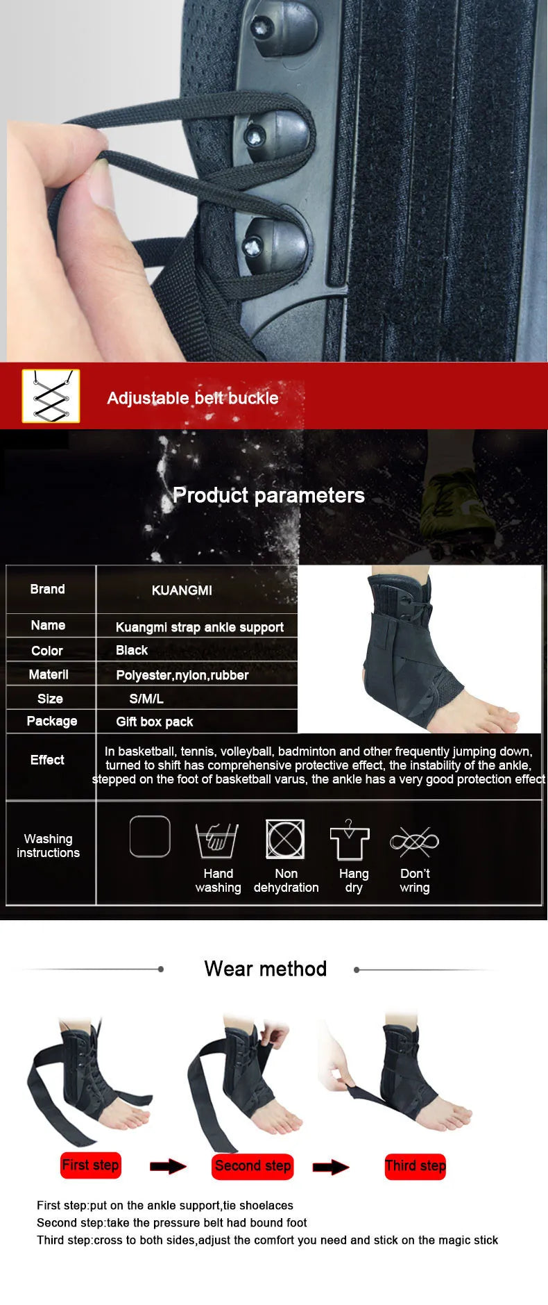 Kuangmi Ankle Brace Support Sports Adjustable Ankle Straps Foot Stabilizer Orthosis Football Compression Ankle Socks Protector