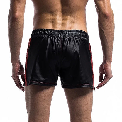 Men Casual Shorts PU Leather Quick Dry Swimwear Pocket Sports Gym Loose Running Trunks Swimming  Board Shorts Surffing Shorts