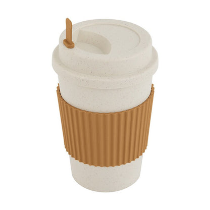 Travel Mug With Lid Reusable Wheat Fiber Coffee Cup PP Plastic Anti-fall With Non-slip Sleeve