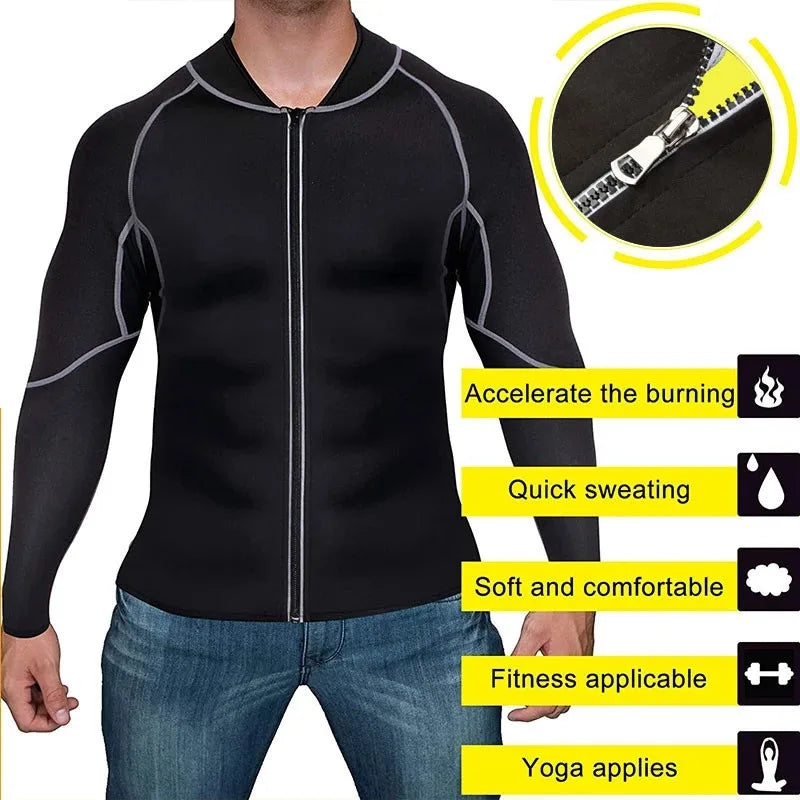 Sauna Suit Slimming Men Zipper Neem Fitness Clothing Set For Weight Loss Running Fitness Sweating Training Sports Workout Set