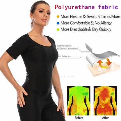 Slim Sauna Suit For Women Short Sleeve High Compression Sweating Workout Tops Body Sculpting Tummy Control Athletic Tee