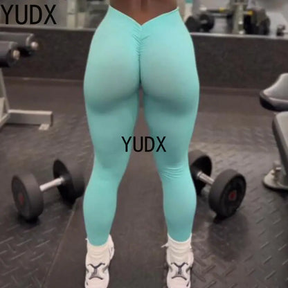 Scrunch Butt Leggings Women V-BACK Thin-Skin Backless Workout Leggin Booty Yoga Pants Gym Tights Sexy Lounge Club Wear