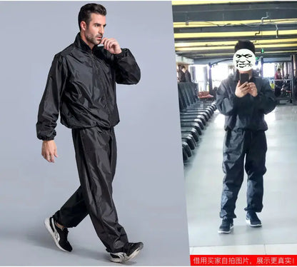 Heavy Duty Sauna Suit Men Fitness Weight Loss Sweat Exercise Gym Sets Anti-Rip Handsom Running Burning Grease Bodybuilding Black