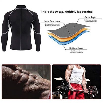 Sauna Suit Slimming Men Zipper Neem Fitness Clothing Set For Weight Loss Running Fitness Sweating Training Sports Workout Set