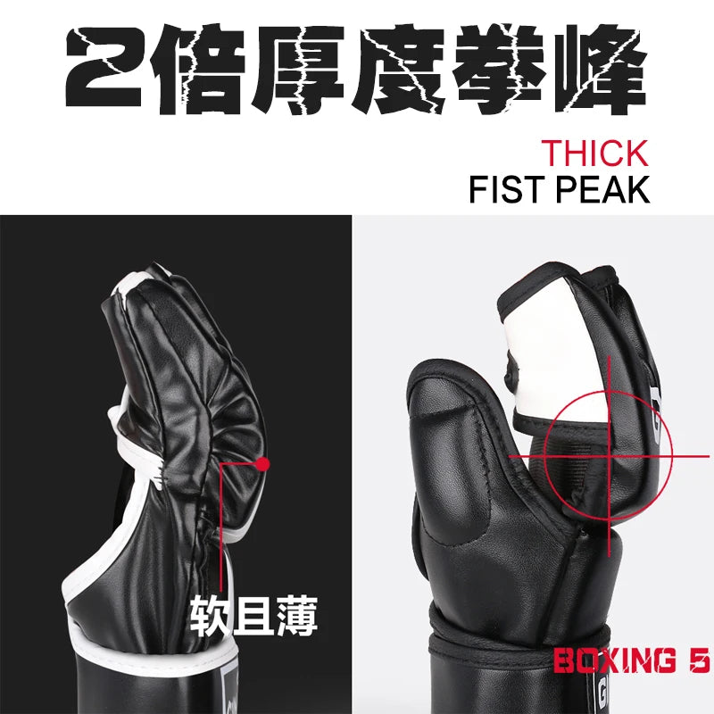 Half Finger Boxing Gloves PU Leather MMA Fighting Kick Boxing Gloves Karate Muay Thai Training Workout Grappling Gloves Men