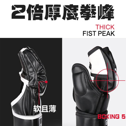 Half Finger Boxing Gloves PU Leather MMA Fighting Kick Boxing Gloves Karate Muay Thai Training Workout Grappling Gloves Men