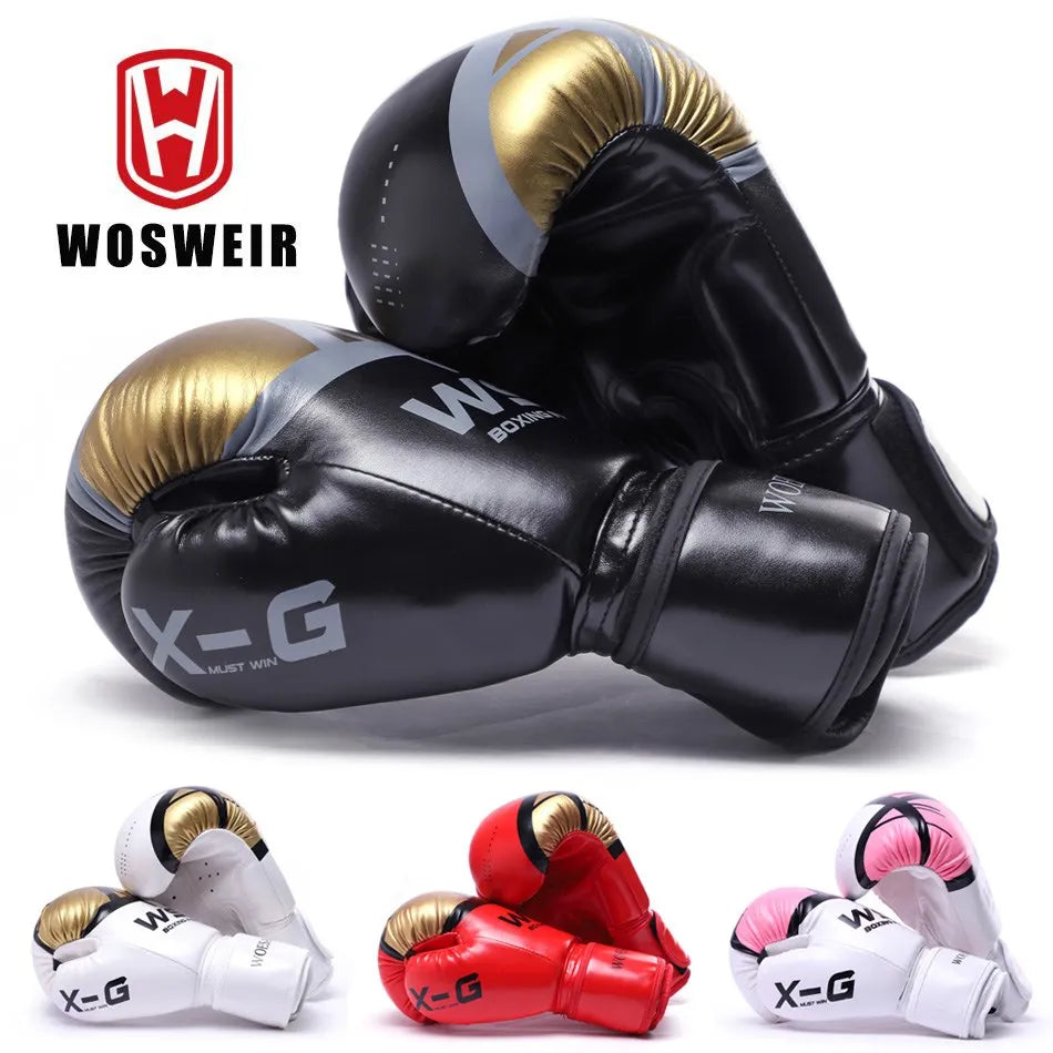 WOSWEIR Kick Boxing Gloves Men Women PU Karate Muay Thai Guantes De Boxeo Free Fight MMA Sanda Training Adults Kids Equipment