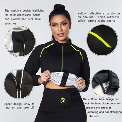 Velssut Sauna Jacket for Women Weight Loss Top Sweating Long Sleeves Thin Fitness Suit Fat Burner Slimming Body Shaper Workout