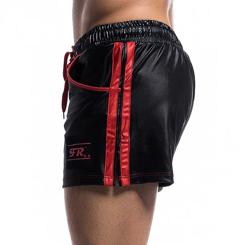 Men Casual Shorts PU Leather Quick Dry Swimwear Pocket Sports Gym Loose Running Trunks Swimming  Board Shorts Surffing Shorts