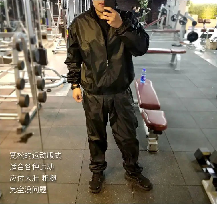 Heavy Duty Sauna Suit Men Fitness Weight Loss Sweat Exercise Gym Sets Anti-Rip Handsom Running Burning Grease Bodybuilding Black