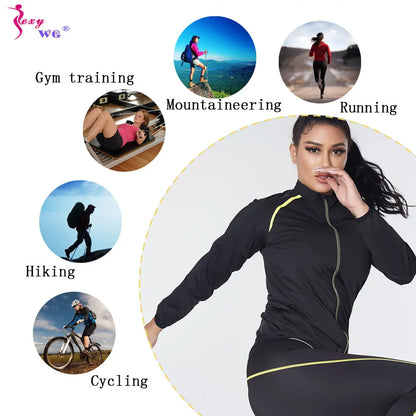 SEXYWG Sauna Suit for Women Weight Loss Jacket Leggings Hot Sweat Set Fat Burner Tops Trousers Ladies Body Shaper Running Gym