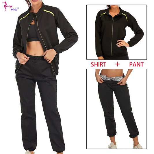 SEXYWG Sauna Suit for Women Weight Loss Jacket Leggings Hot Sweat Set Fat Burner Tops Trousers Ladies Body Shaper Running Gym