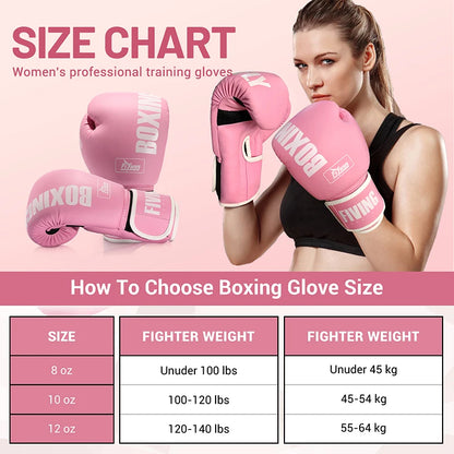 FIVING Pro Style Boxing Gloves for Women, PU Leather, Training Muay Thai,Sparring,Fighting Kickboxing,Adult Heavy Punching Bag G