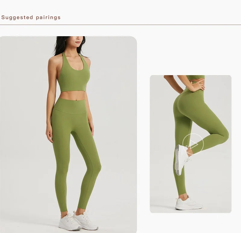 Solid Color U Shape Women Hanging Neck Sport Bra Comprehensive Training Halter Underwear Fitness Top Gym Yoga Chest Pad With Pad