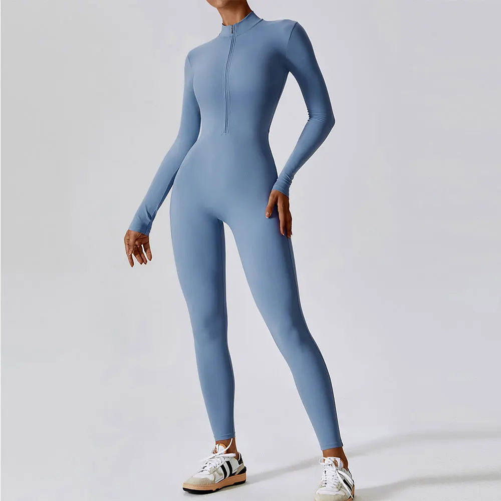 Zipper Yoga Boilersuit Long Sleeved Women's Sportswear Gym Jumpsuits Workout High-intensity Fitness One-piece Skin-tight Garment