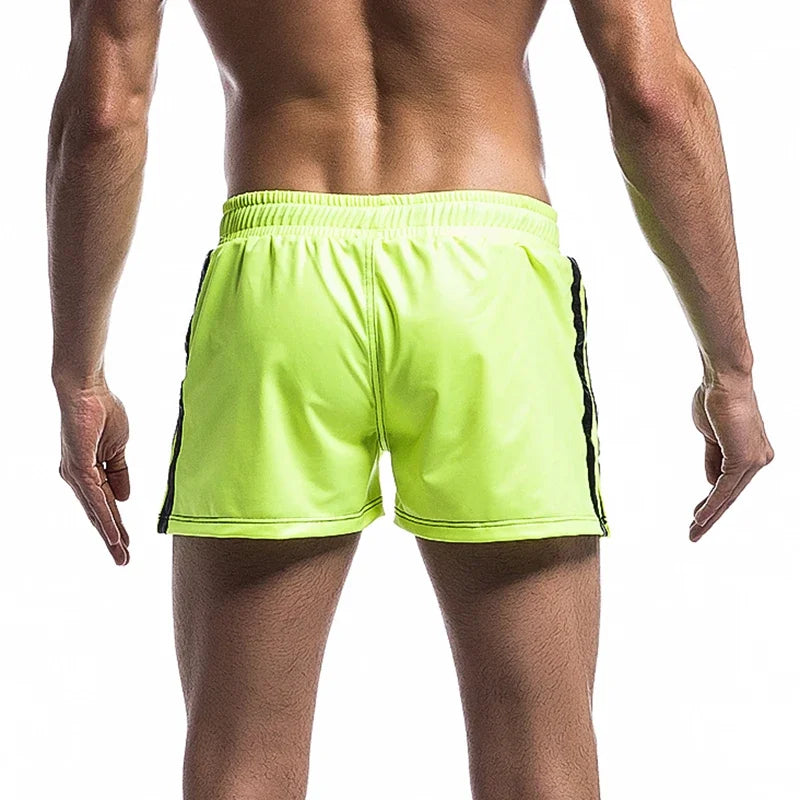 Men Casual Shorts PU Leather Quick Dry Swimwear Pocket Sports Gym Loose Running Trunks Swimming  Board Shorts Surffing Shorts