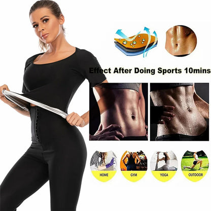 Slim Sauna Suit For Women Short Sleeve High Compression Sweating Workout Tops Body Sculpting Tummy Control Athletic Tee