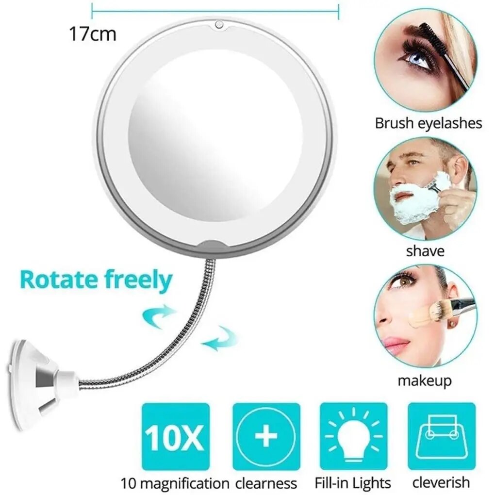 Rotation 10X Makeup Mirror with LED Light Foldable Magnifying Tool Vanity Mirrors Travel Home Dressing Table Accessories