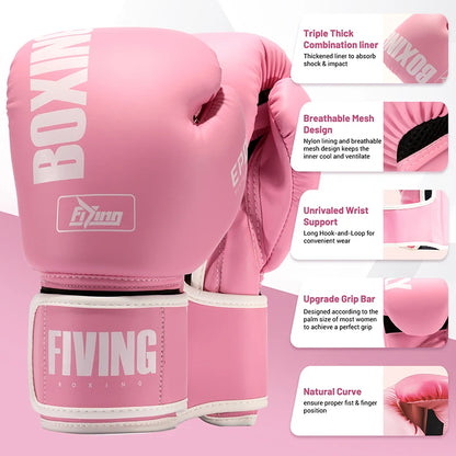 FIVING Pro Style Boxing Gloves for Women, PU Leather, Training Muay Thai,Sparring,Fighting Kickboxing,Adult Heavy Punching Bag G