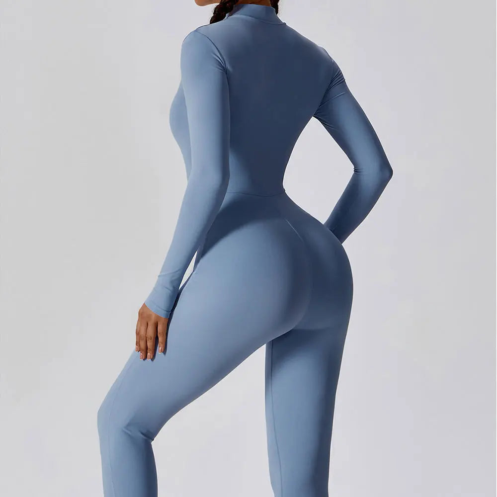 Zipper Yoga Boilersuit Long Sleeved Women's Sportswear Gym Jumpsuits Workout High-intensity Fitness One-piece Skin-tight Garment