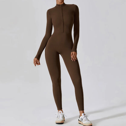 Zipper Yoga Boilersuit Long Sleeved Women's Sportswear Gym Jumpsuits Workout High-intensity Fitness One-piece Skin-tight Garment