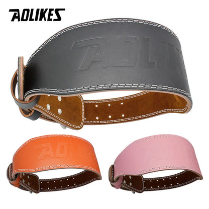 AOLIKES Cowhide Gym Fitness Buckle Weightlifting Belt Waist Belts for Squats Dumbbell Training Bodybuilding Lumbar Brace Protect