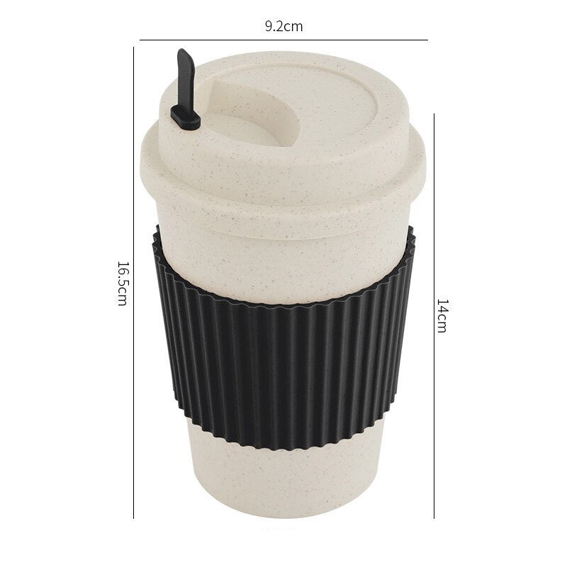 Travel Mug With Lid Reusable Wheat Fiber Coffee Cup PP Plastic Anti-fall With Non-slip Sleeve