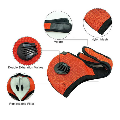 Performance Sports Face Mask with Activated Carbon Filter and Breathing Valves