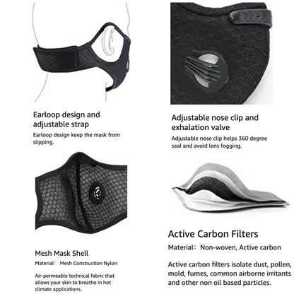 Performance Sports Face Mask with Activated Carbon Filter and Breathing Valves