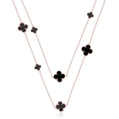 Quatrefoil Chain: Faith:Hope:Love:Luck, Black Onyx (Pure Silver Rose Gold vermeil)