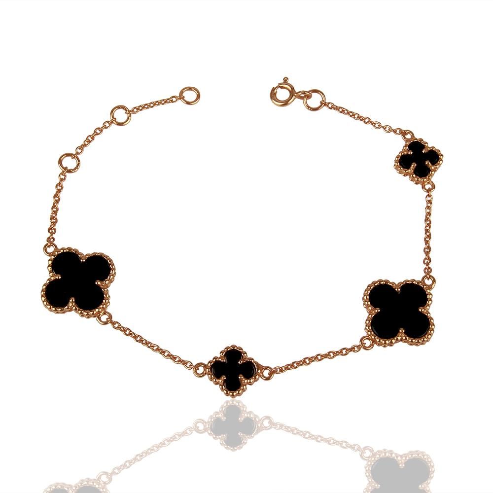 Quatrefoil Bracelet: Faith:Hope:Love:Luck, Black Onyx (Pure Silver Rose Gold vermeil)