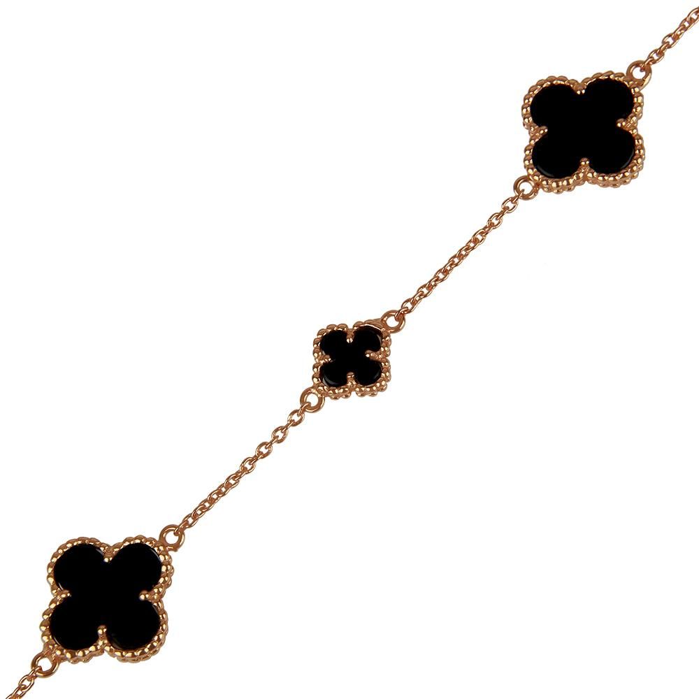 Quatrefoil Bracelet: Faith:Hope:Love:Luck, Black Onyx (Pure Silver Rose Gold vermeil)