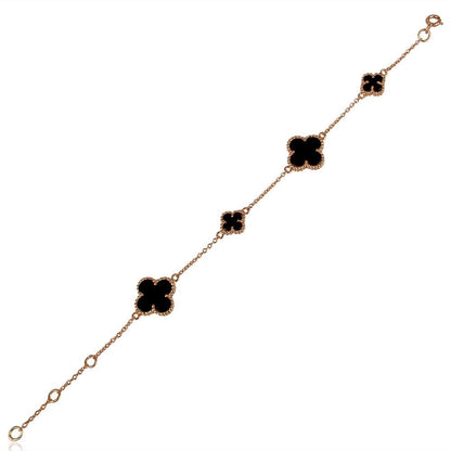 Quatrefoil Bracelet: Faith:Hope:Love:Luck, Black Onyx (Pure Silver Rose Gold vermeil)