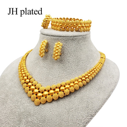 Nigeria Dubai Gold color jewelry sets African bridal wedding gifts party for women Bracelet Necklace earrings ring set collares