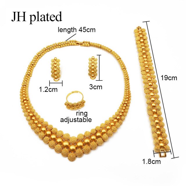 Nigeria Dubai Gold color jewelry sets African bridal wedding gifts party for women Bracelet Necklace earrings ring set collares