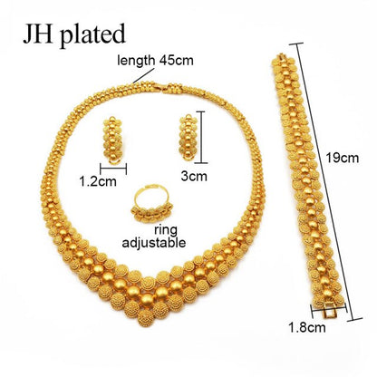 Nigeria Dubai Gold color jewelry sets African bridal wedding gifts party for women Bracelet Necklace earrings ring set collares