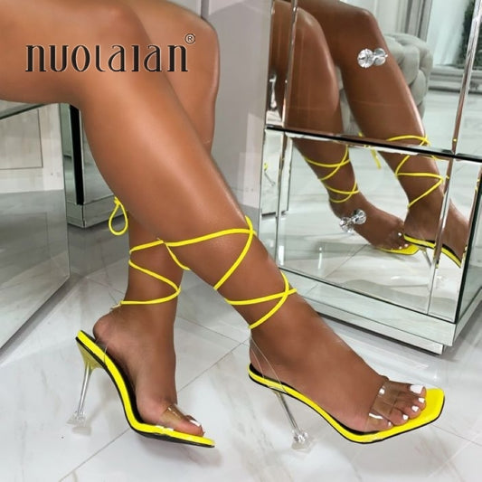 Summer High 10.5CM Heels Women Pumps Ankle Cross Strap Sandals Shoes Woman Ladies Peep Toe High Heels Dress Party Shoes Woman