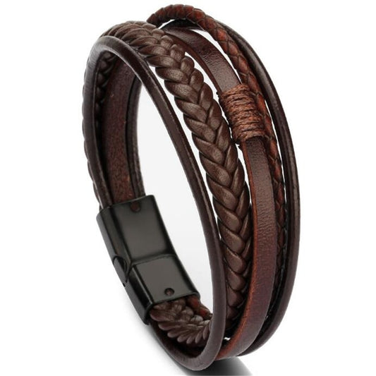 Trendy Genuine Leather Bracelets Men Stainless Steel Multilayer Braided Rope Bracelets for Male Female Bracelets Jewelry