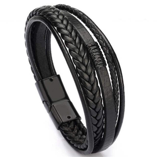 Trendy Genuine Leather Bracelets Men Stainless Steel Multilayer Braided Rope Bracelets for Male Female Bracelets Jewelry