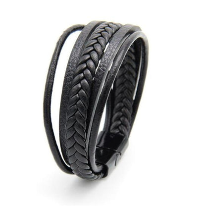 Trendy Genuine Leather Bracelets Men Stainless Steel Multilayer Braided Rope Bracelets for Male Female Bracelets Jewelry