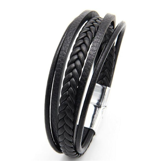 Trendy Genuine Leather Bracelets Men Stainless Steel Multilayer Braided Rope Bracelets for Male Female Bracelets Jewelry