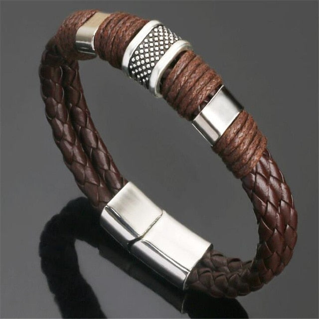 Trendy Genuine Leather Bracelets Men Stainless Steel Multilayer Braided Rope Bracelets for Male Female Bracelets Jewelry