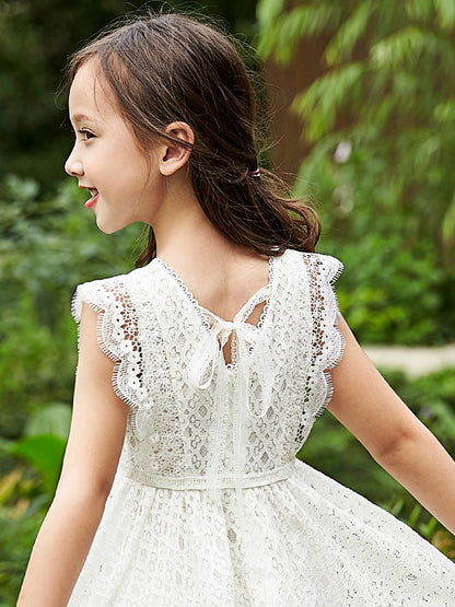 Sweet Kids White Lace Dresses for Girls 6 8 10 12 years Sleeveless Summer Princess Clothing Teen Girl Party Birthday Dress